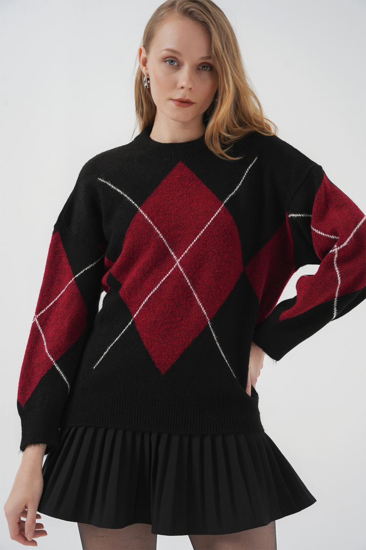 Baklava Patterned Oversized Knitwear Sweater - D. - Brand: Bigdart - Women & Kids, Baby Clothes Wholesale - TheBS Women