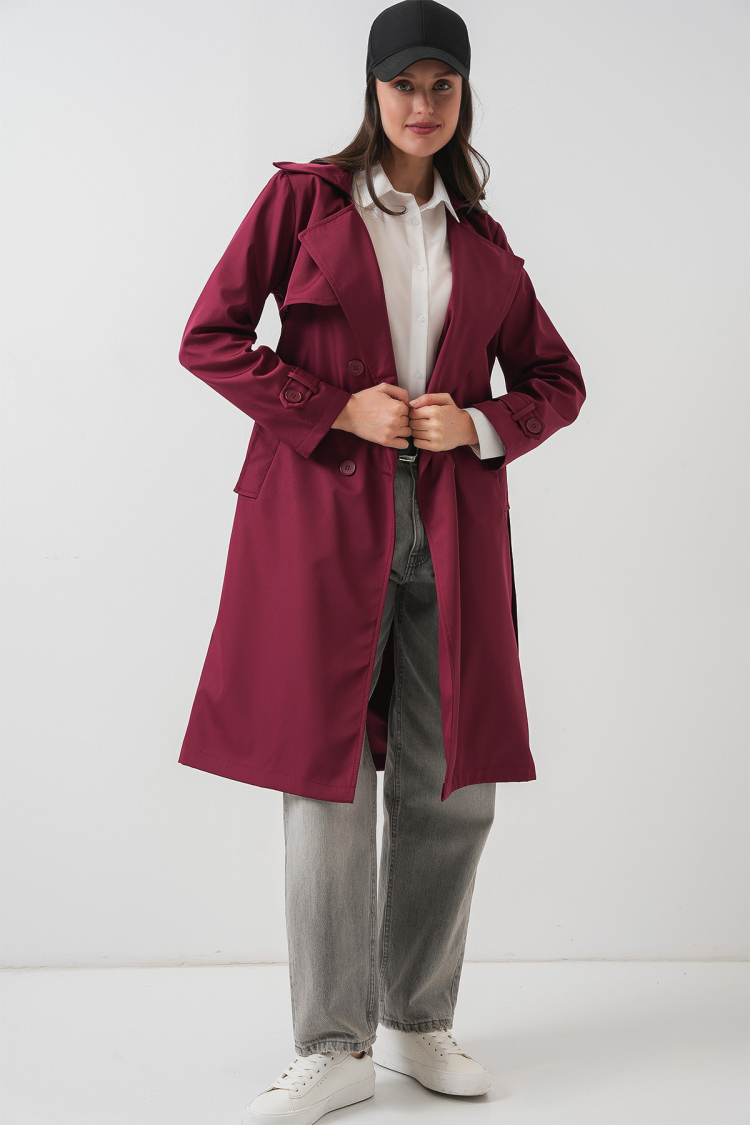 Double Neck Trench Coat - Burgundy - Brand: Bigdart - Women & Kids, Baby Clothes Wholesale - TheBS Women