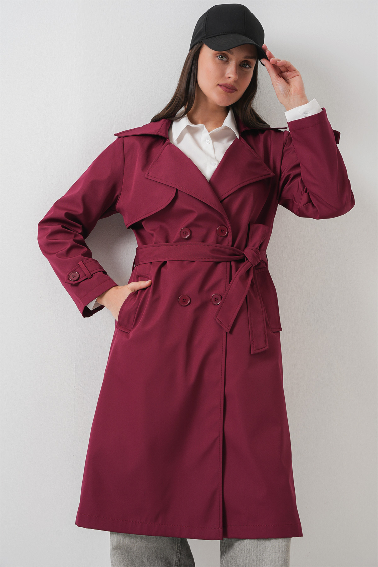 Double Neck Trench Coat - Burgundy - Brand: Bigdart - Women & Kids, Baby Clothes Wholesale - TheBS Women