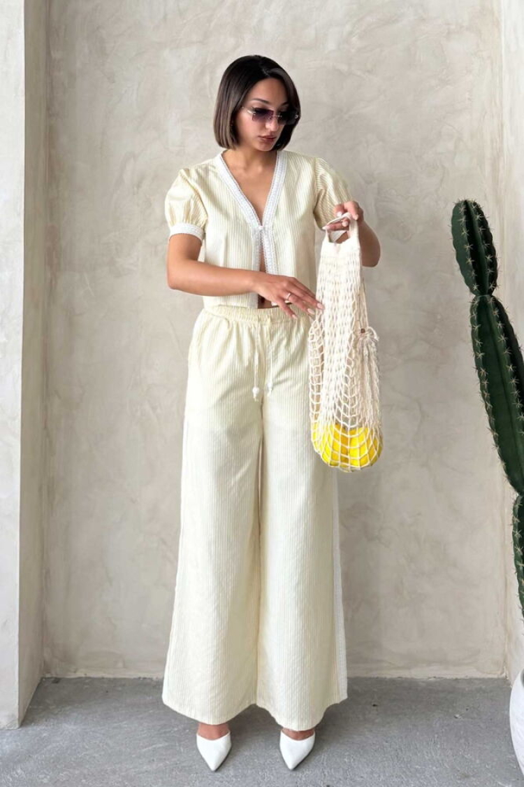 Guipure Detailed Striped Pants - Producer: Topshow - Wholesale Women Clothes - TheBS Women