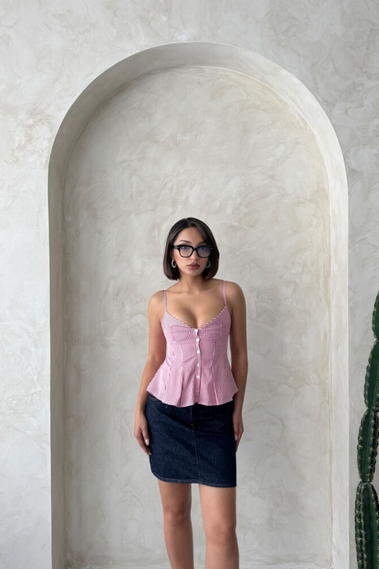 Striped Blouse With Strap - Burgundy - Producer: Topshow - Wholesale Women Clothes - TheBS Women