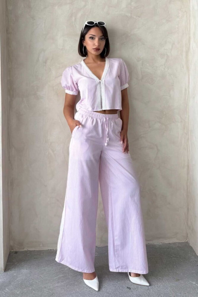 Guipure Detailed Striped Pants - Producer: Topshow - Wholesale Women Clothes - TheBS Women
