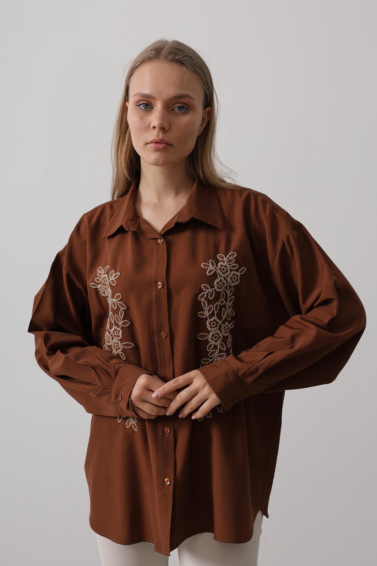 Bead Embroidery Detailed Long Shirt - Producer: Reyon - Wholesale Women Clothes - TheBS Women