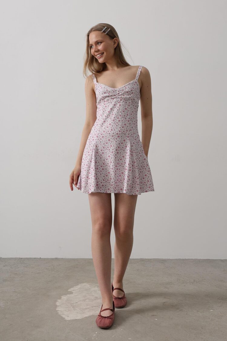 Floral Print Strappy Dress - Pink - Producer: Reyon - Wholesale Women Clothes - TheBS Women