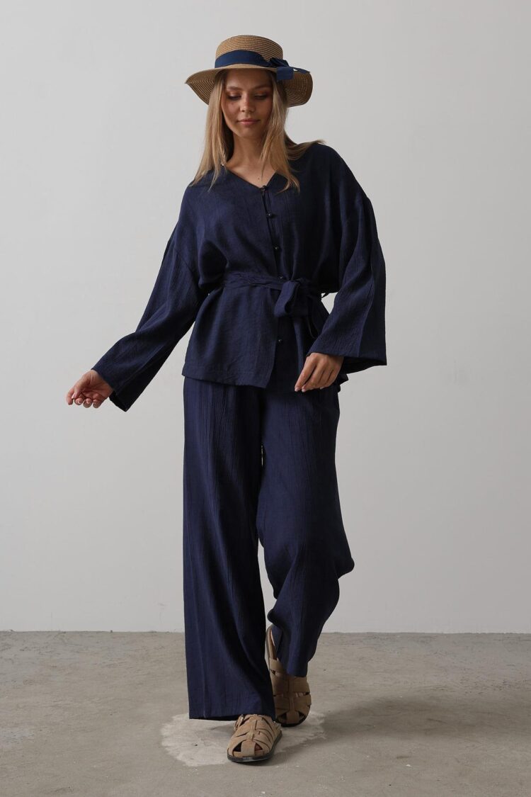 Tie Waist Tunic And Tie Waist Trousers Set - Producer: Reyon - Wholesale Women Clothes - TheBS Women