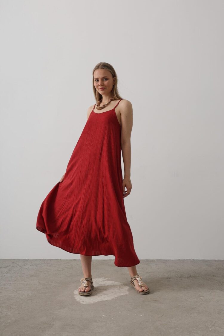 Long Bell Dress With Straps - Burgundy - Producer: Reyon - Wholesale Women Clothes - TheBS Women