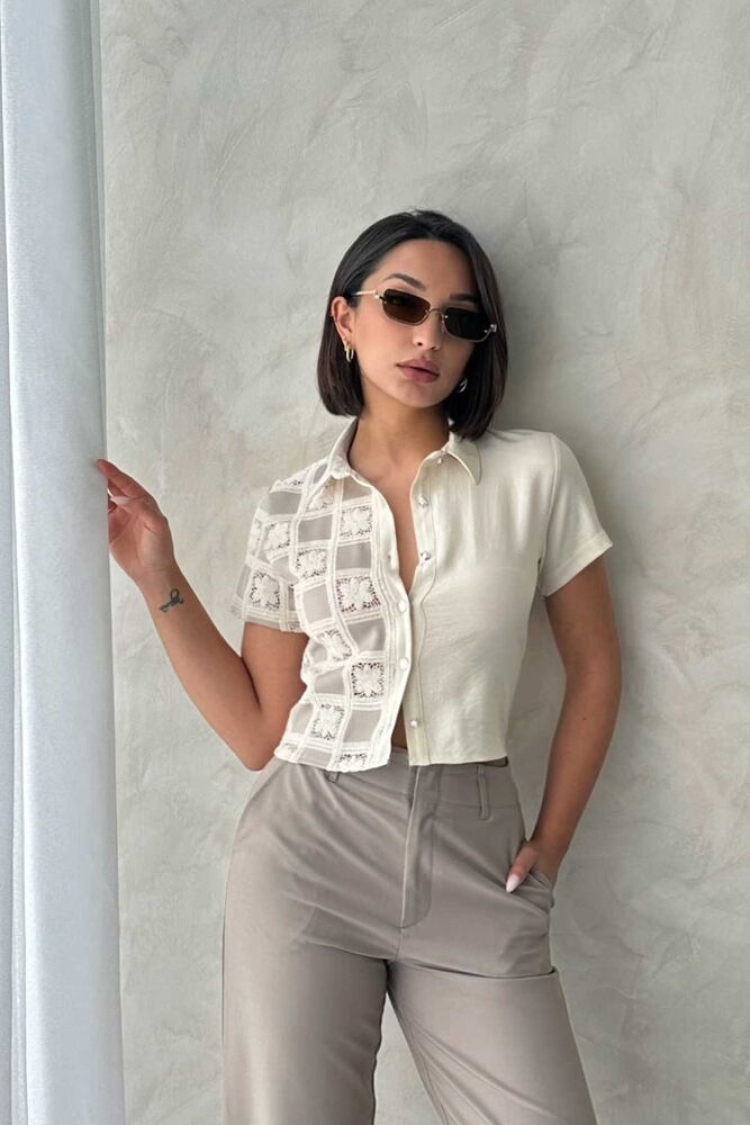 Lace Detailed Shirt - Tasa Taşa Taş - Producer: Topshow - Wholesale Women Clothes - TheBS Women