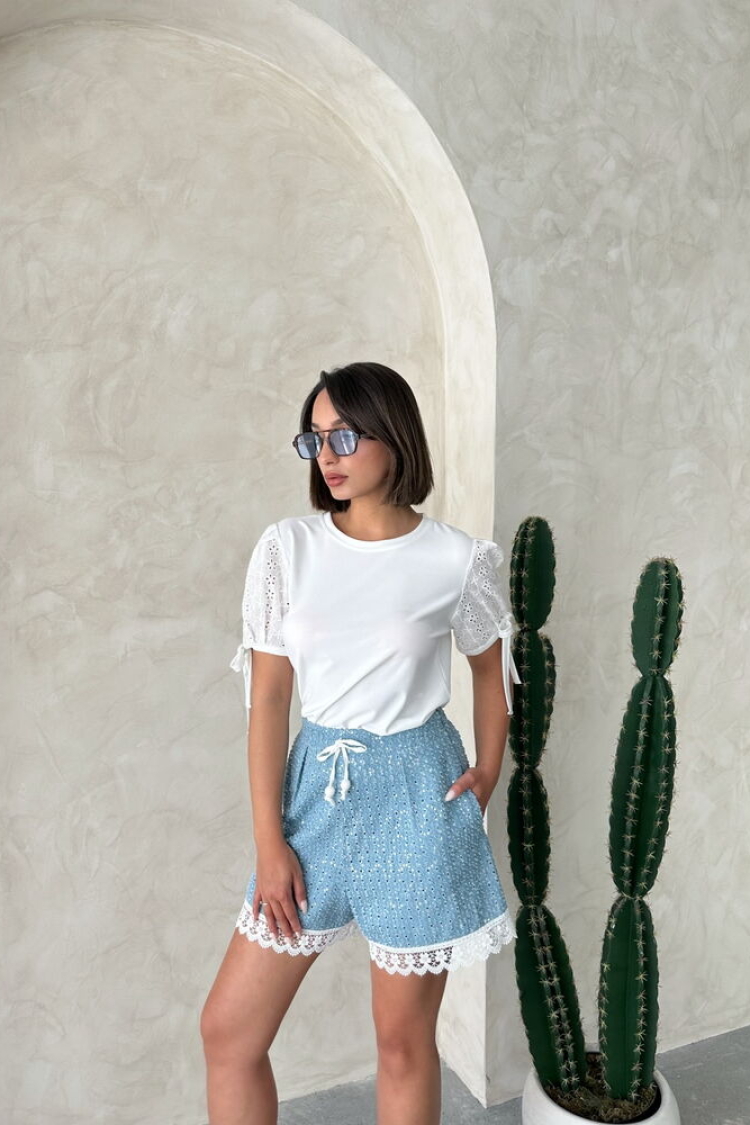 Guipure Detail Sequin Denim Shorts - Producer: Topshow - Wholesale Women Clothes - TheBS Women