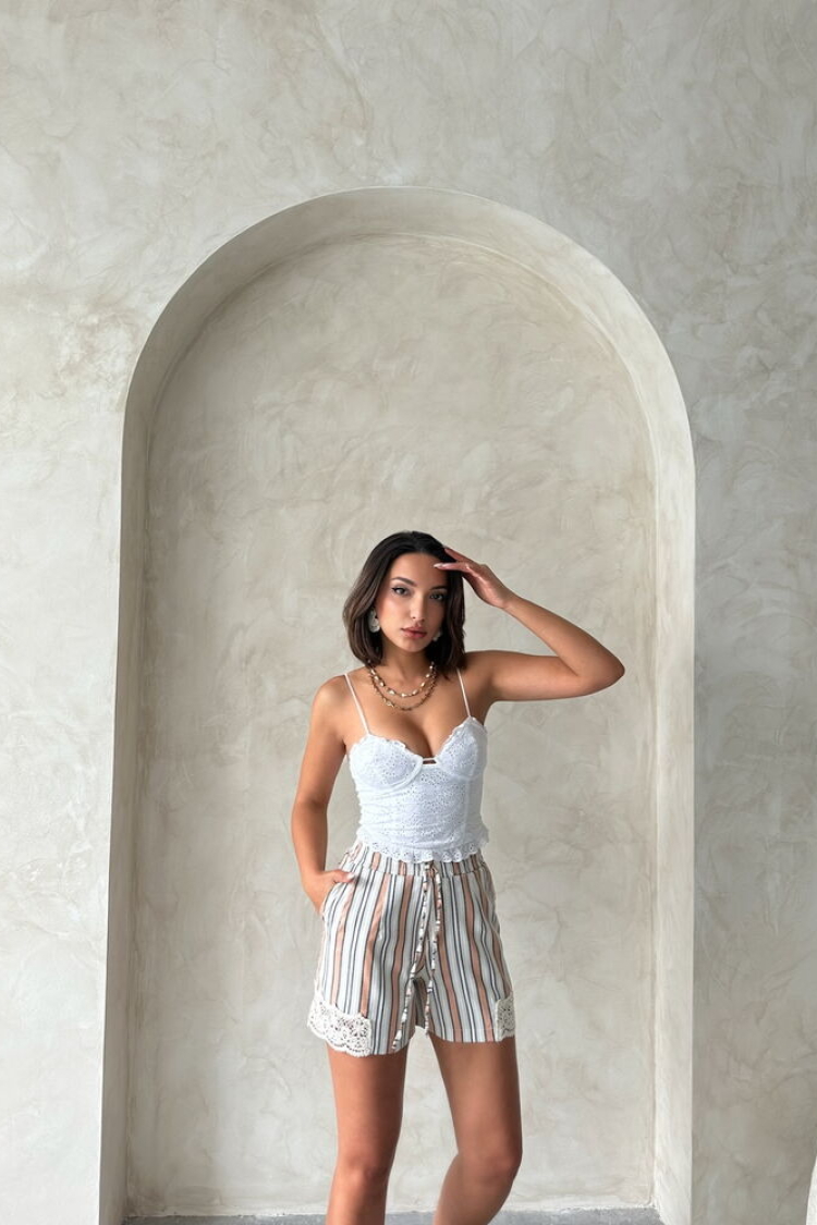 Leg Lace Striped Shorts - Powder - Producer: Topshow - Wholesale Women Clothes - TheBS Women