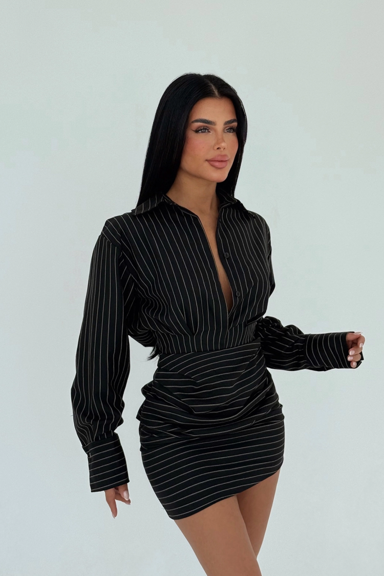 Striped Shirt Collar Mini Dress - Producer: EYYO ATELIER - Wholesale Women Clothes - TheBS Women