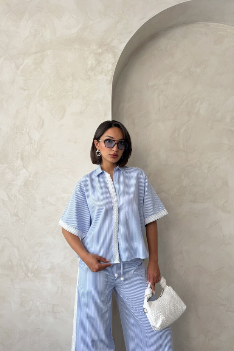 Guipure Detailed Striped Shirt - Producer: Topshow - Wholesale Women Clothes - TheBS Women