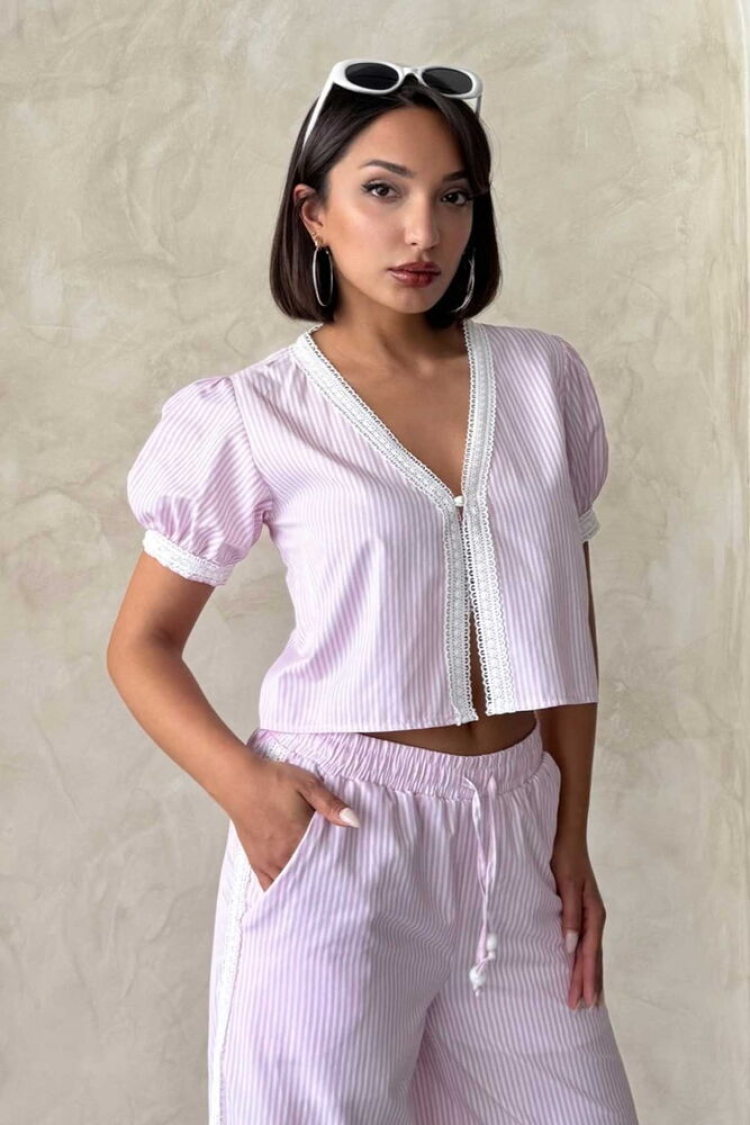 Guipure Detailed Striped Blouse - Producer: Topshow - Wholesale Women Clothes - TheBS Women
