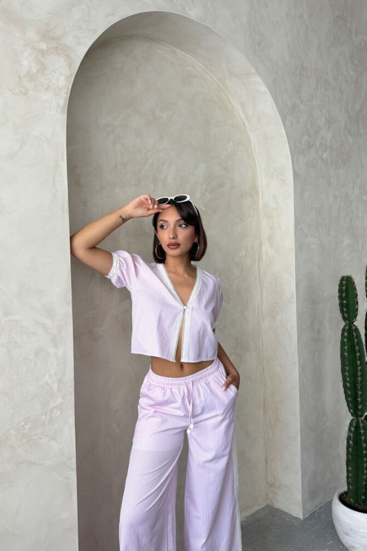 Guipure Detailed Striped Blouse - Producer: Topshow - Wholesale Women Clothes - TheBS Women