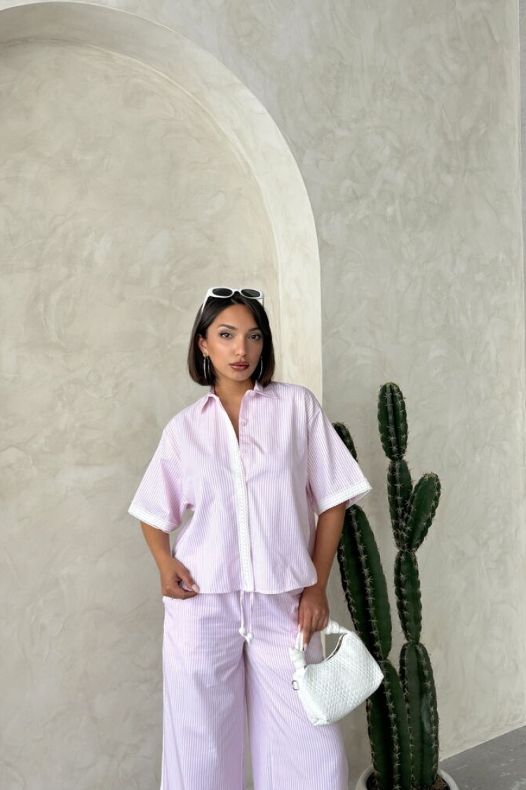 Guipure Detailed Striped Shirt - Producer: Topshow - Wholesale Women Clothes - TheBS Women
