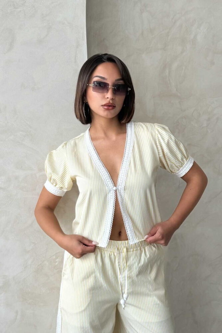 Guipure Detailed Striped Blouse - Producer: Topshow - Wholesale Women Clothes - TheBS Women