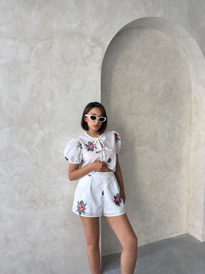 Embroidered Voile Shorts - Cream - Producer: Topshow - Wholesale Women Clothes - TheBS Women