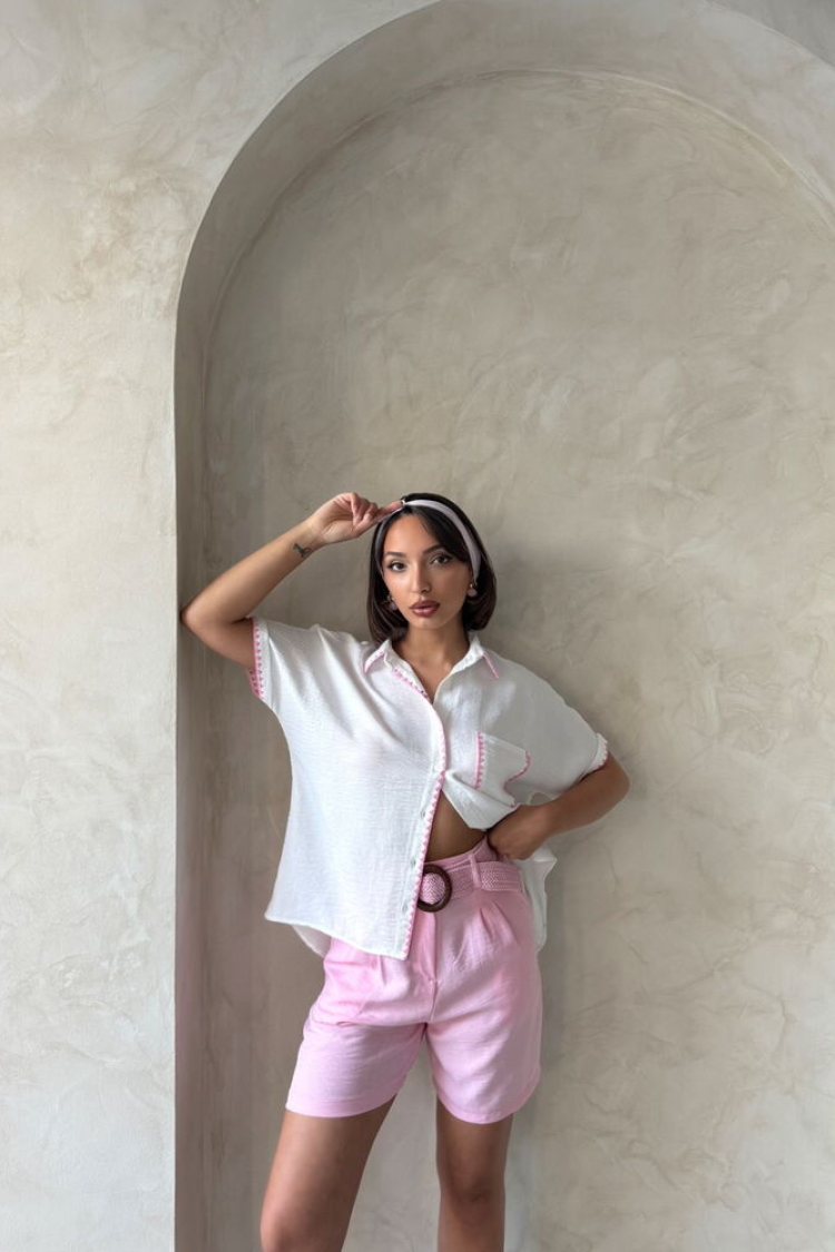 Shepherd Stitched Linen Shirt - Cream - Producer: Topshow - Wholesale Women Clothes - TheBS Women