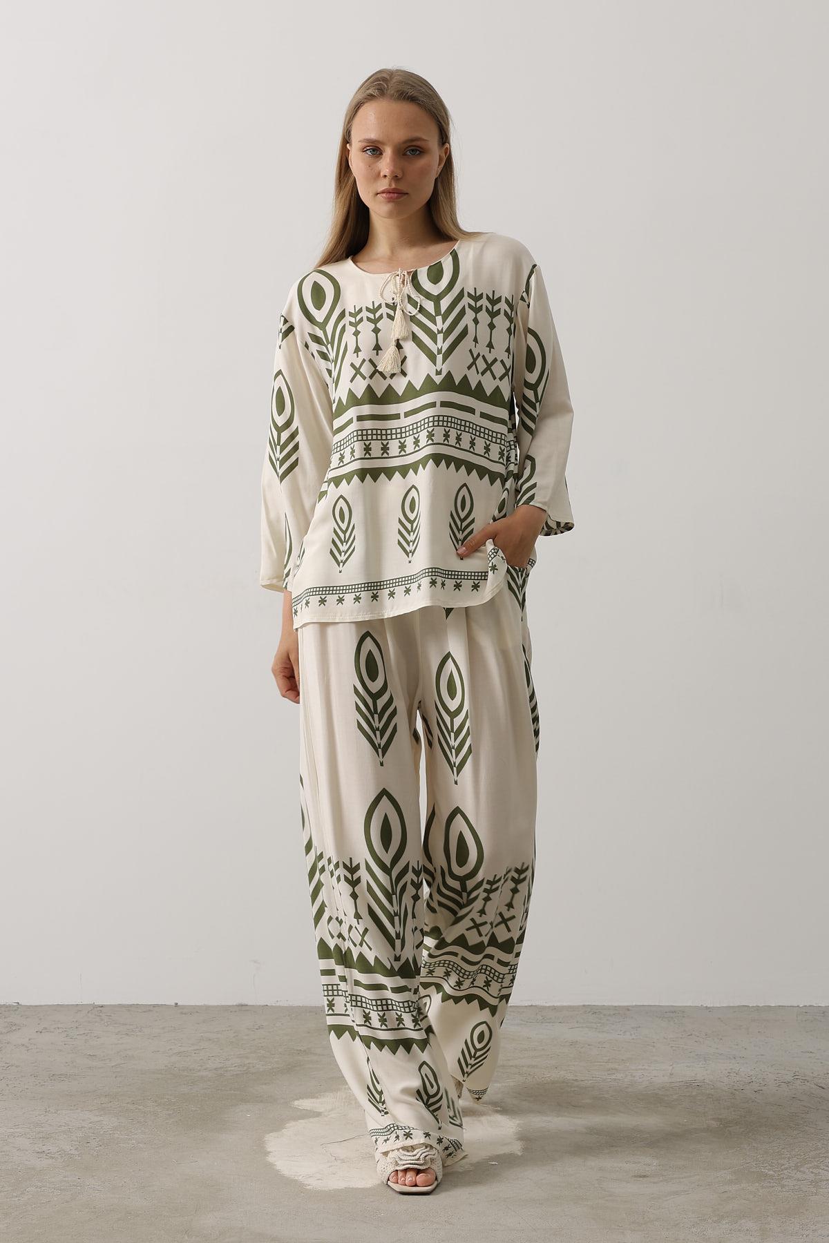 Printed Tassel Detailed Suit - Producer: Reyon - Wholesale Women Clothes - TheBS Women
