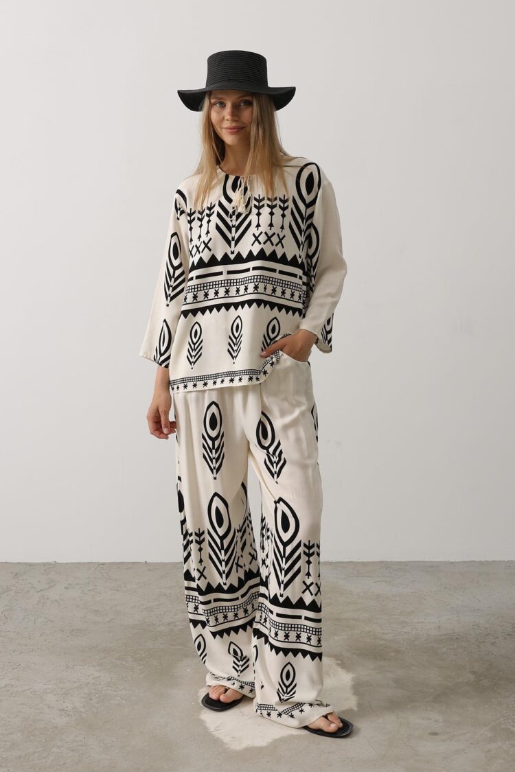 Printed Tassel Detailed Suit - Producer: Reyon - Wholesale Women Clothes - TheBS Women