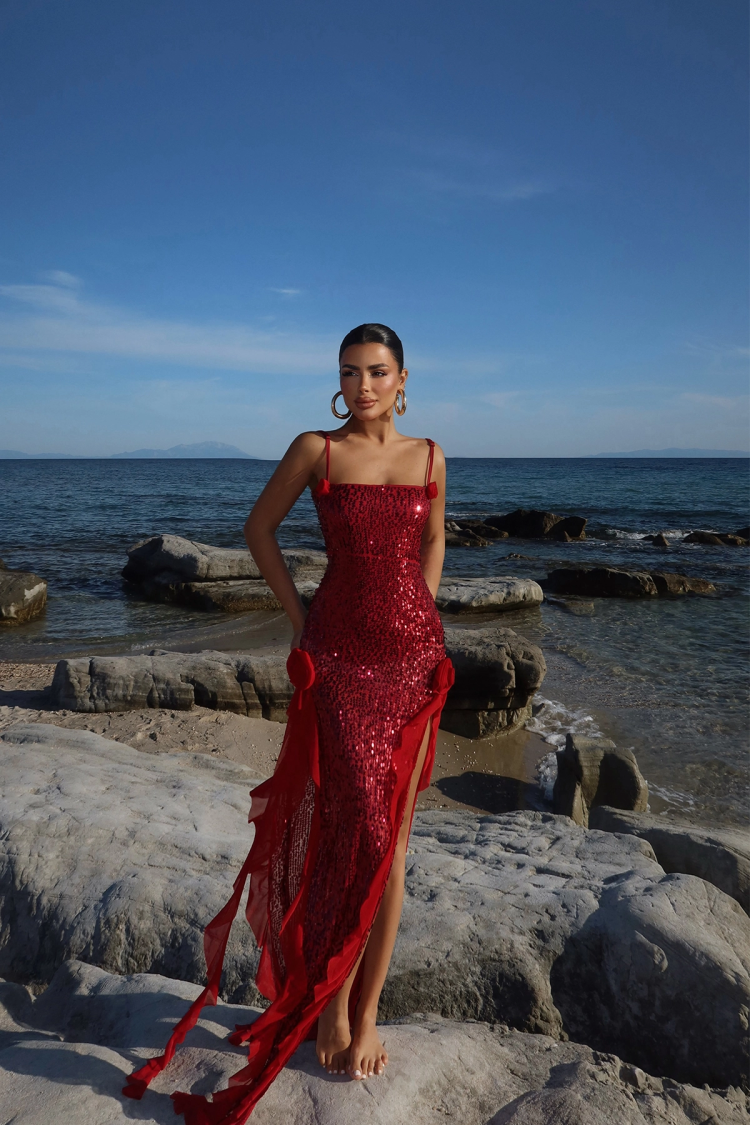 Paxton Sequined Long Slit Dress - Producer: EYYO ATELIER - Wholesale Women Clothes - TheBS Women