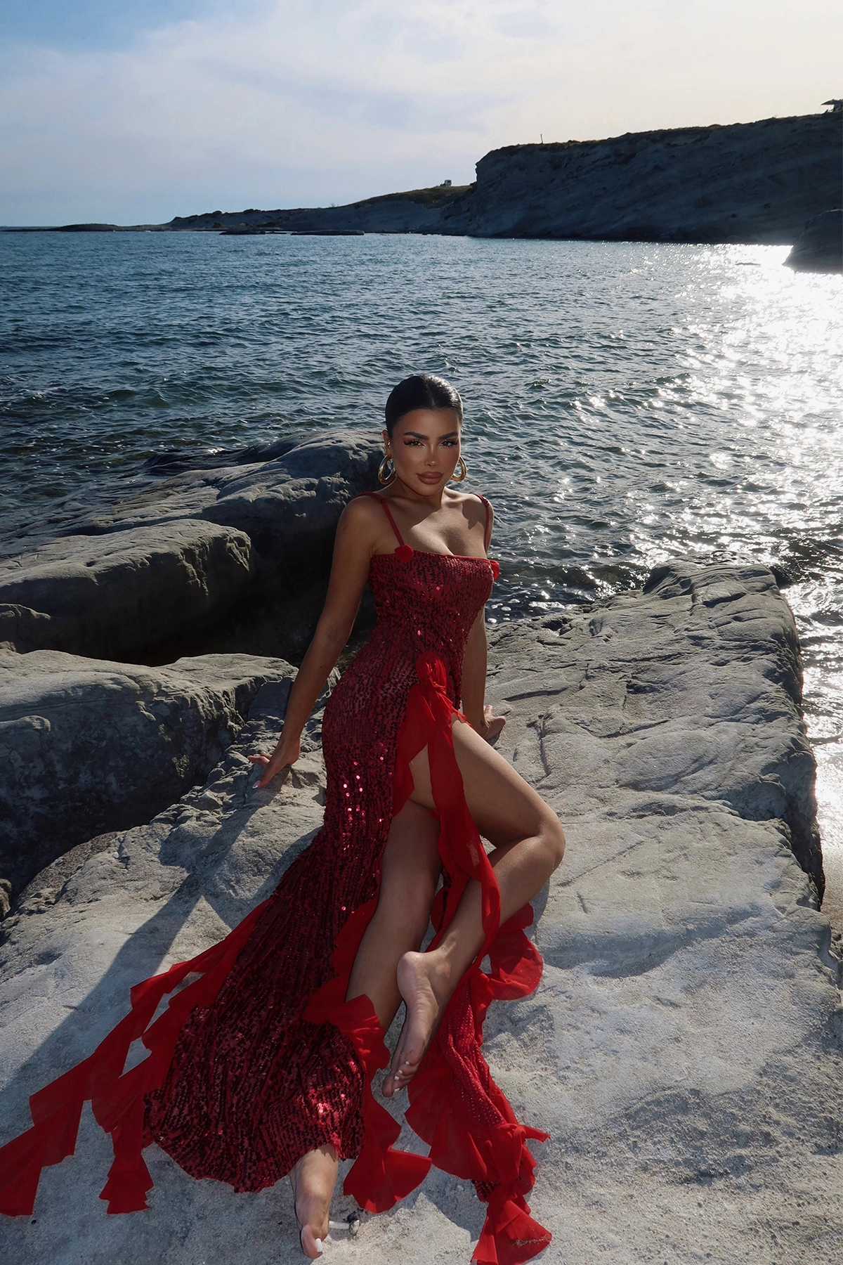 Paxton Sequined Long Slit Dress - Producer: EYYO ATELIER - Wholesale Women Clothes - TheBS Women