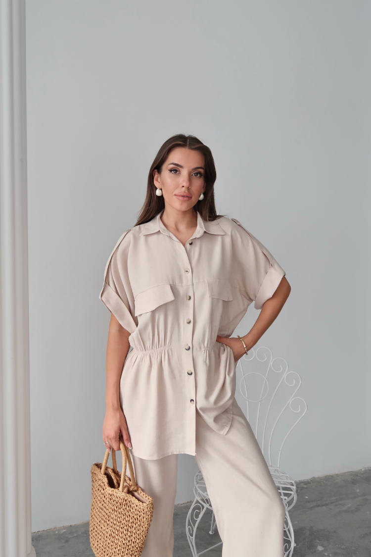 Linen Waist Ruffle Detailed Shirt - Pants Set - Brand: Ello - Women & Kids, Baby Clothes Wholesale - TheBS Women