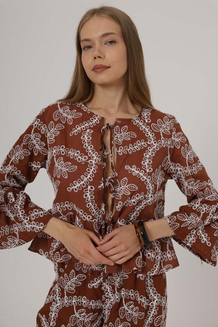 Bow Tie Embroidered Blouse - Producer: Reyon - Wholesale Women Clothes - TheBS Women