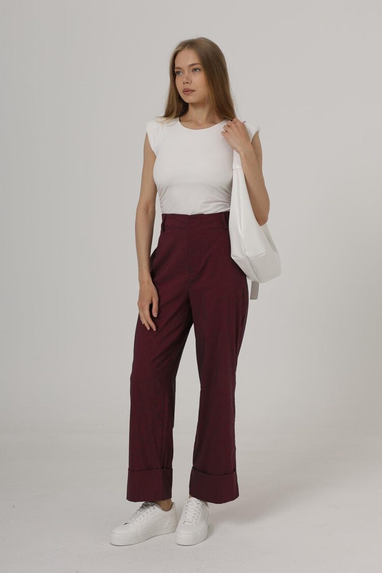 Double Leg Pants - Burgundy - Producer: Reyon - Wholesale Women Clothes - TheBS Women