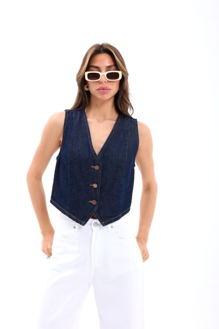 Denim Vest - Blue - Producer: Fame - Wholesale Women Clothes - TheBS Women
