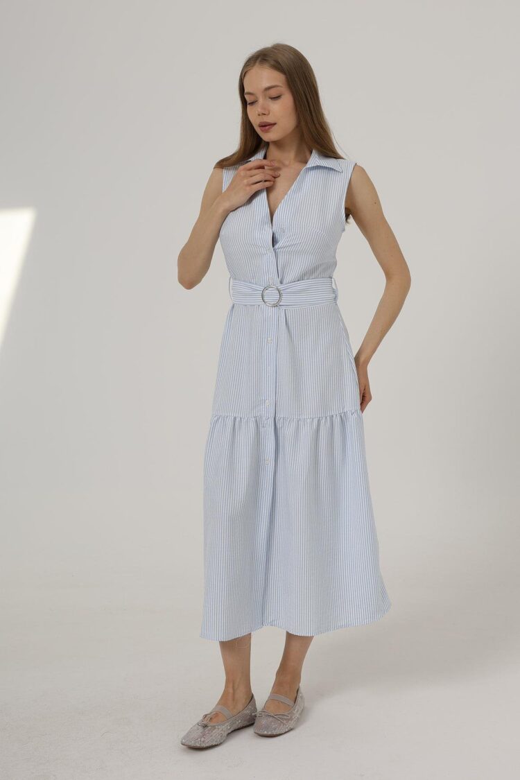 Striped Dress With Belt - Producer: Reyon - Wholesale Women Clothes - TheBS Women