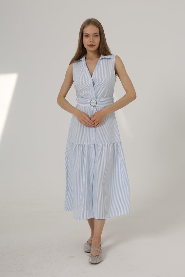 Striped Dress With Belt - Producer: Reyon - Wholesale Women Clothes - TheBS Women
