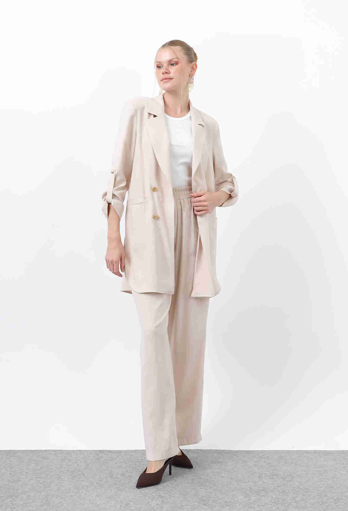 Women's Button Detailed Pants Blazer Jacket Suit - Brand: Puane - Women & Kids, Baby Clothes Wholesale - TheBS Women