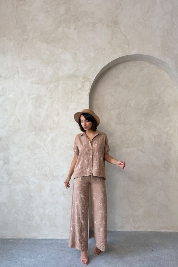 Embroidered Shirt - Light Brown Dsn2 - Producer: Topshow - Wholesale Women Clothes - TheBS Women