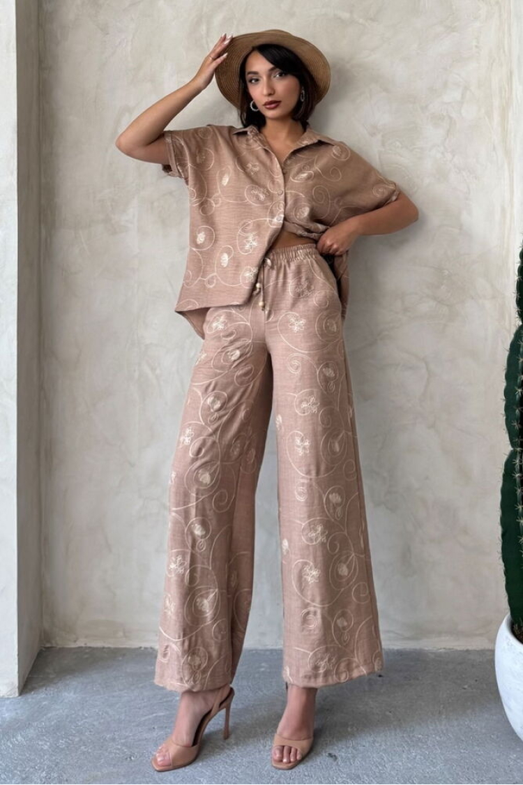 Embroidered Pants - Light Brown Dsn2 - Brand: Topshow - Women & Kids, Baby Clothes Wholesale - TheBS Women