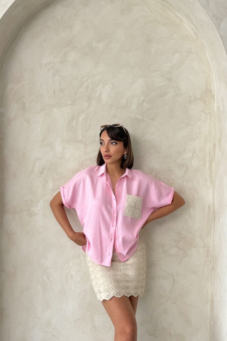 D2360 Linen Shirt With Applique Pockets - Producer: Topshow - Wholesale Women Clothes - TheBS Women