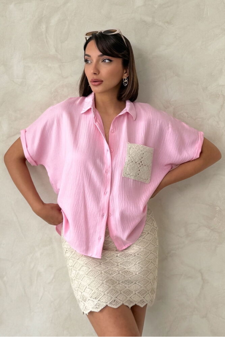 D2360 Linen Shirt With Applique Pockets - Brand: Topshow - Women & Kids, Baby Clothes Wholesale - TheBS Women