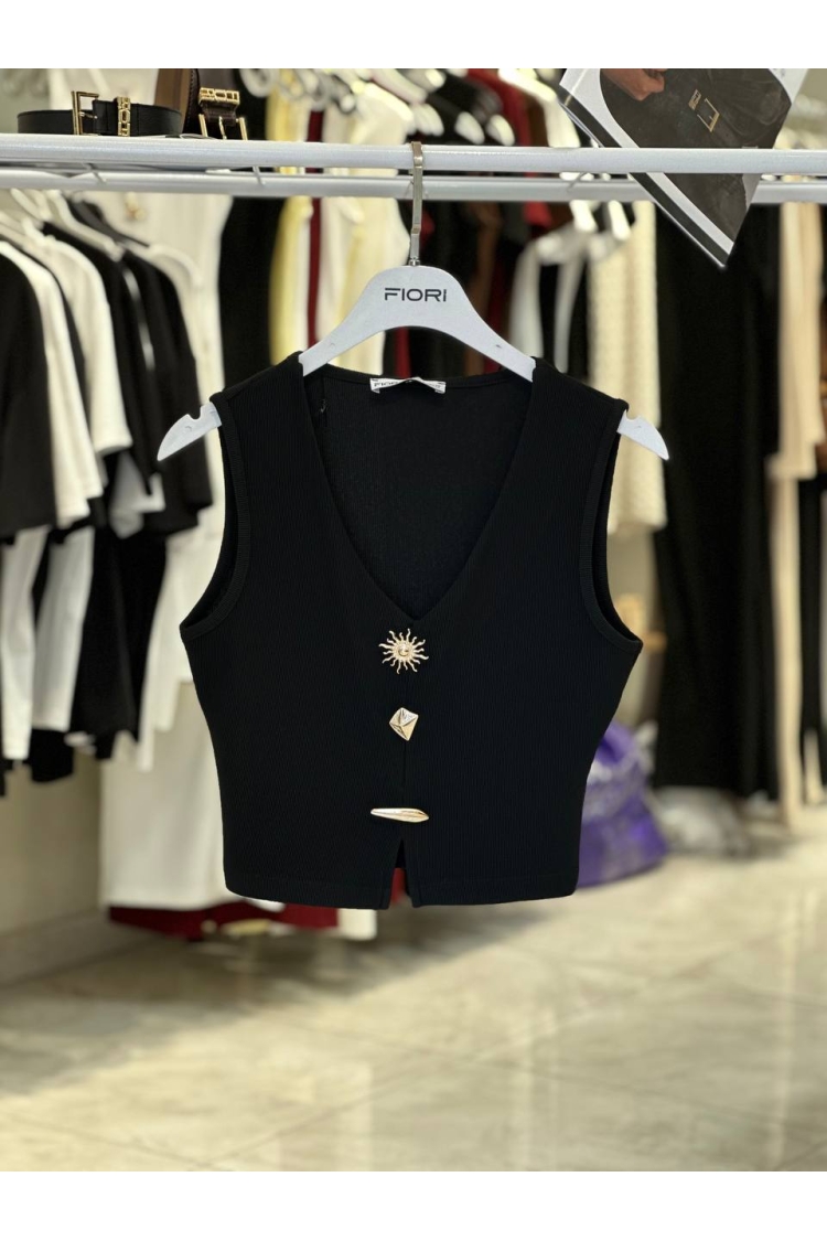 Black Crop Top Slim Fit V-Neck Cap Sleeve - Brand: Fiori - Women & Kids, Baby Clothes Wholesale - TheBS Women