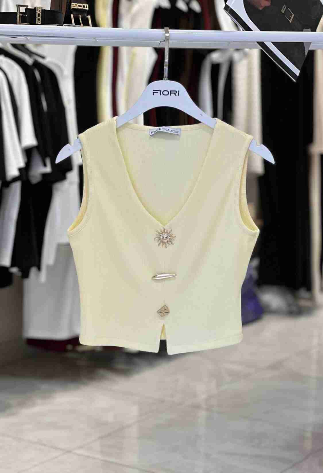 Beige Crop Top Slim Fit V-Neck Cap Sleeve - Brand: Fiori - Women & Kids, Baby Clothes Wholesale - TheBS Women