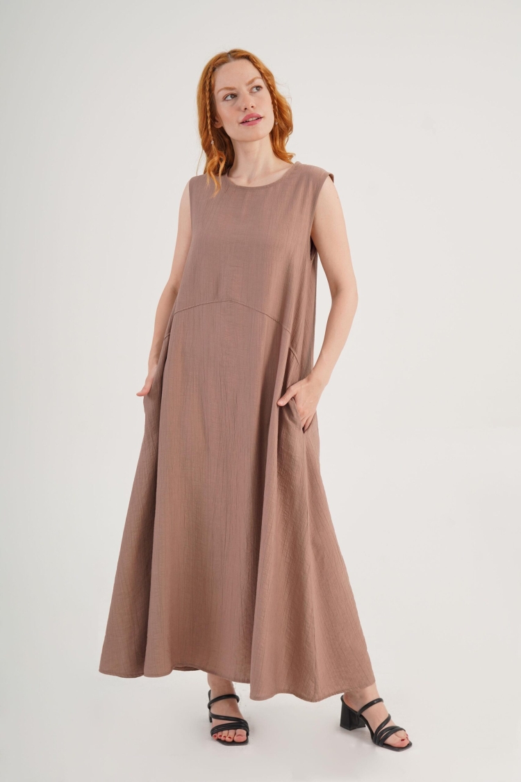 Brown Modest Elegant Shift Dress - Brand: Lustrin - Women & Kids, Baby Clothes Wholesale - TheBS Women