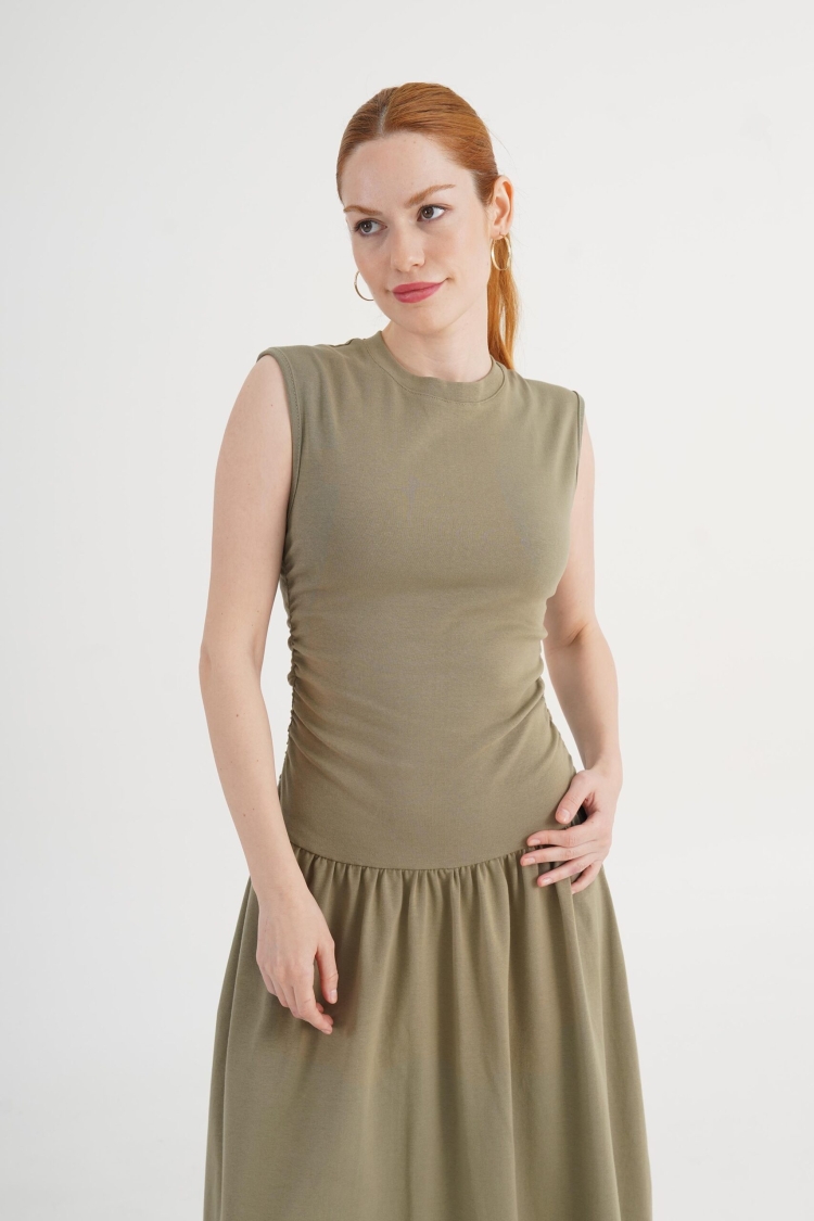 Khaki Fit And Flare Maxi Dress With Cap Sleeves - Brand: Lustrin - Women & Kids, Baby Clothes Wholesale - TheBS Women