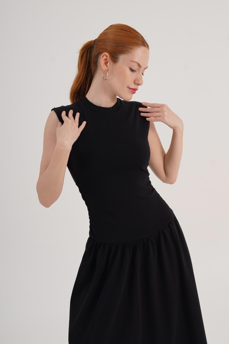 Black Fit And Flare Dress With High Neck - Brand: Lustrin - Women & Kids, Baby Clothes Wholesale - TheBS Women