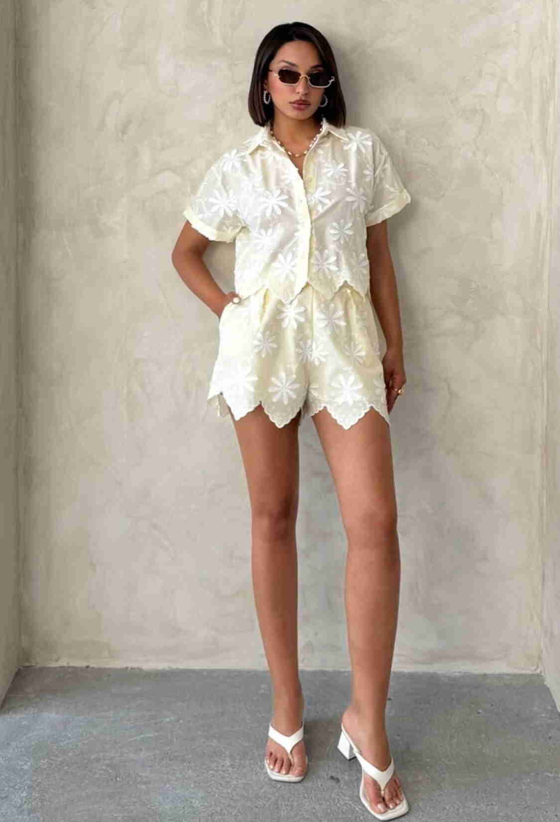 Ecru Paper Bag Shorts With Floral Pattern - Brand: Topshow - Women & Kids, Baby Clothes Wholesale - TheBS Women