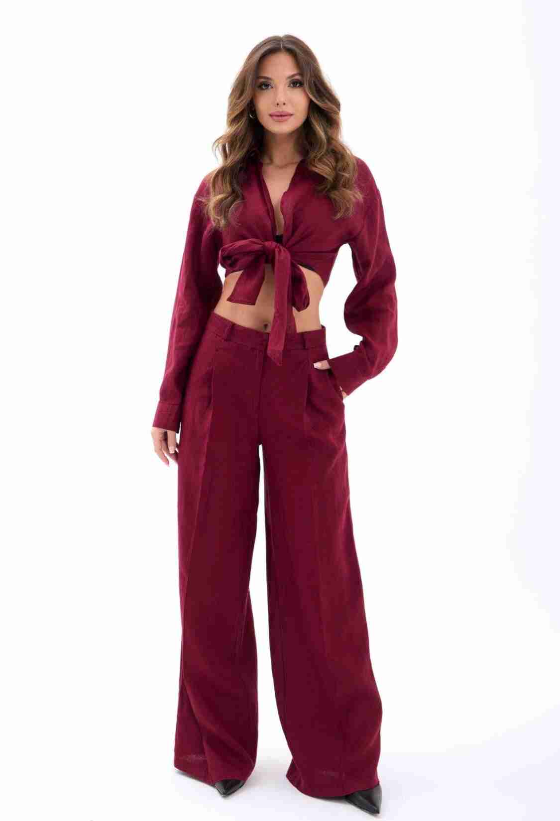ClaretPalazzo Pants With Wide Leg - Brand: Fame - Women & Kids, Baby Clothes Wholesale - TheBS Women