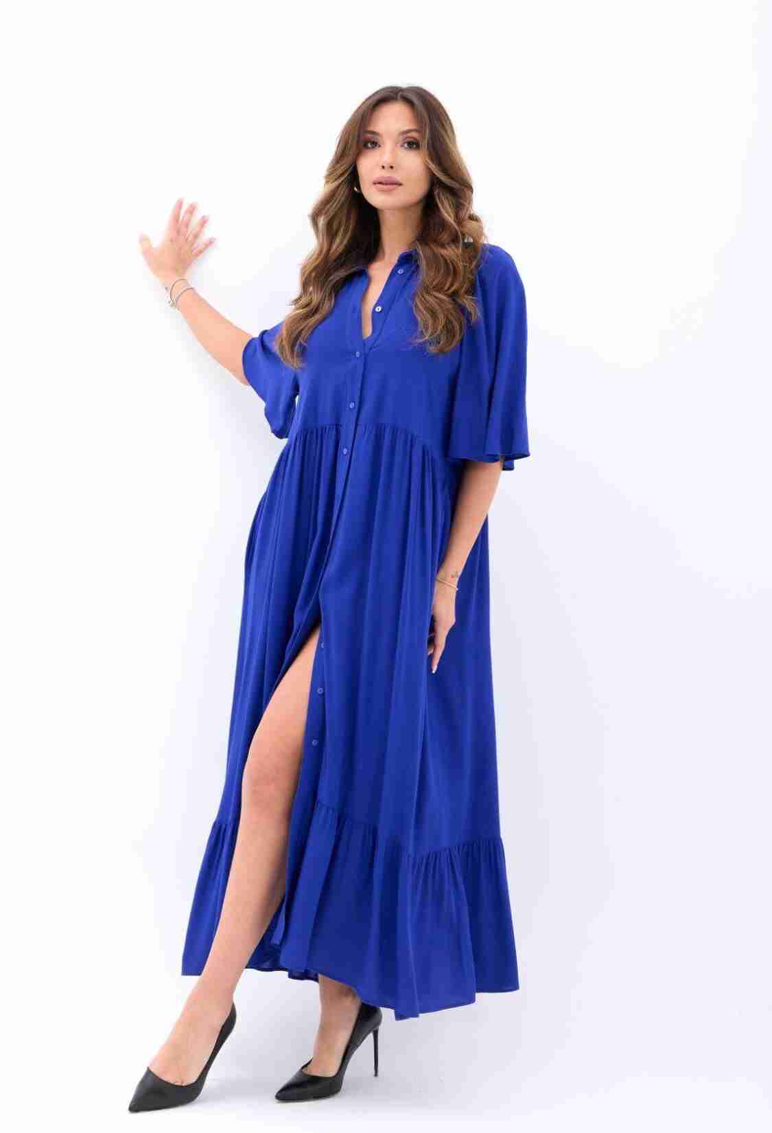 Blue Casual Boho Elegant Maxi Shirt Dress - Brand: Fame - Women & Kids, Baby Clothes Wholesale - TheBS Women