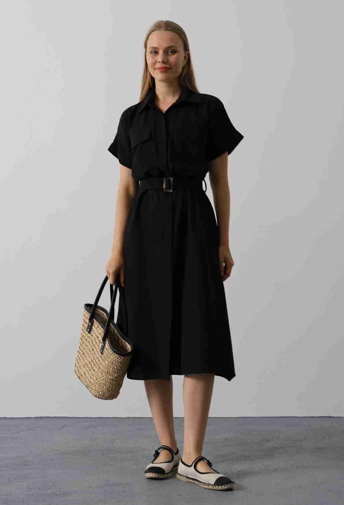Elegant Casual Shirt Dress With Notched Neck - Brand: Reyon - Women & Kids, Baby Clothes Wholesale - TheBS Women