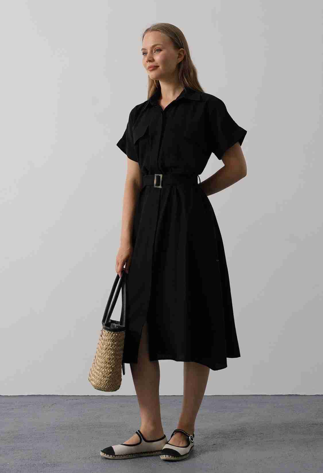 Elegant Casual Shirt Dress With Notched Neck - Brand: Reyon - Women & Kids, Baby Clothes Wholesale - TheBS Women
