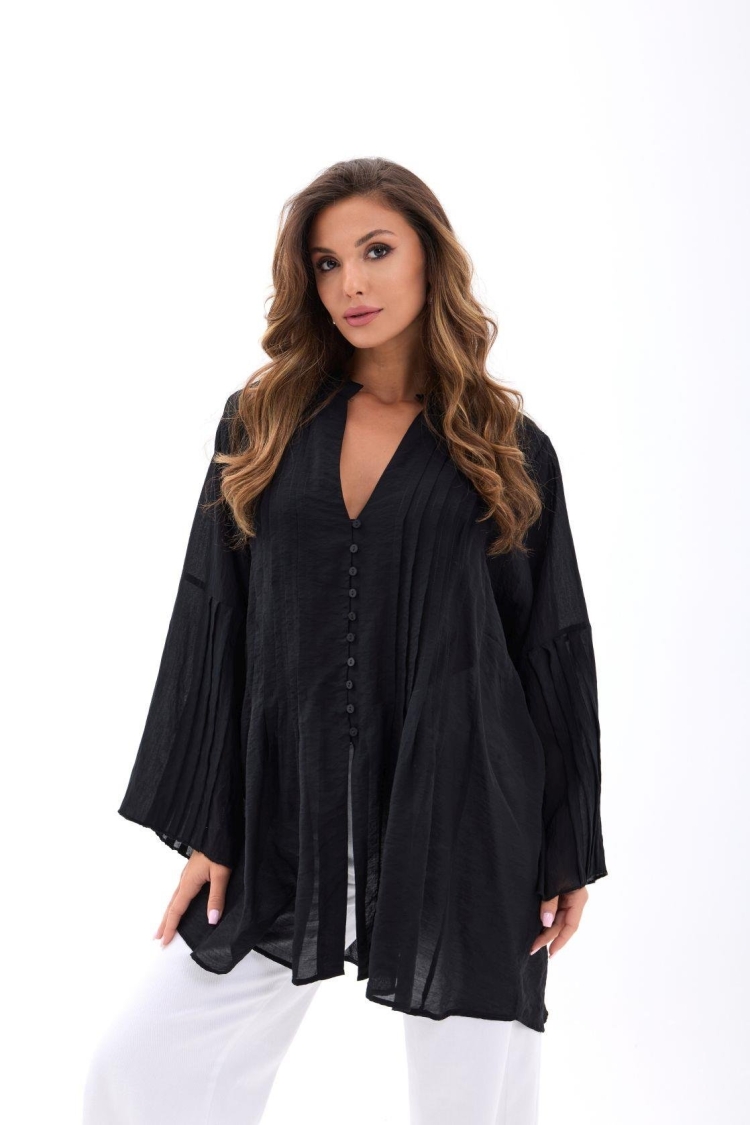Oversized V-Neck Buttoned Shirt - Brand: Fame - Women & Kids, Baby Clothes Wholesale - TheBS Women