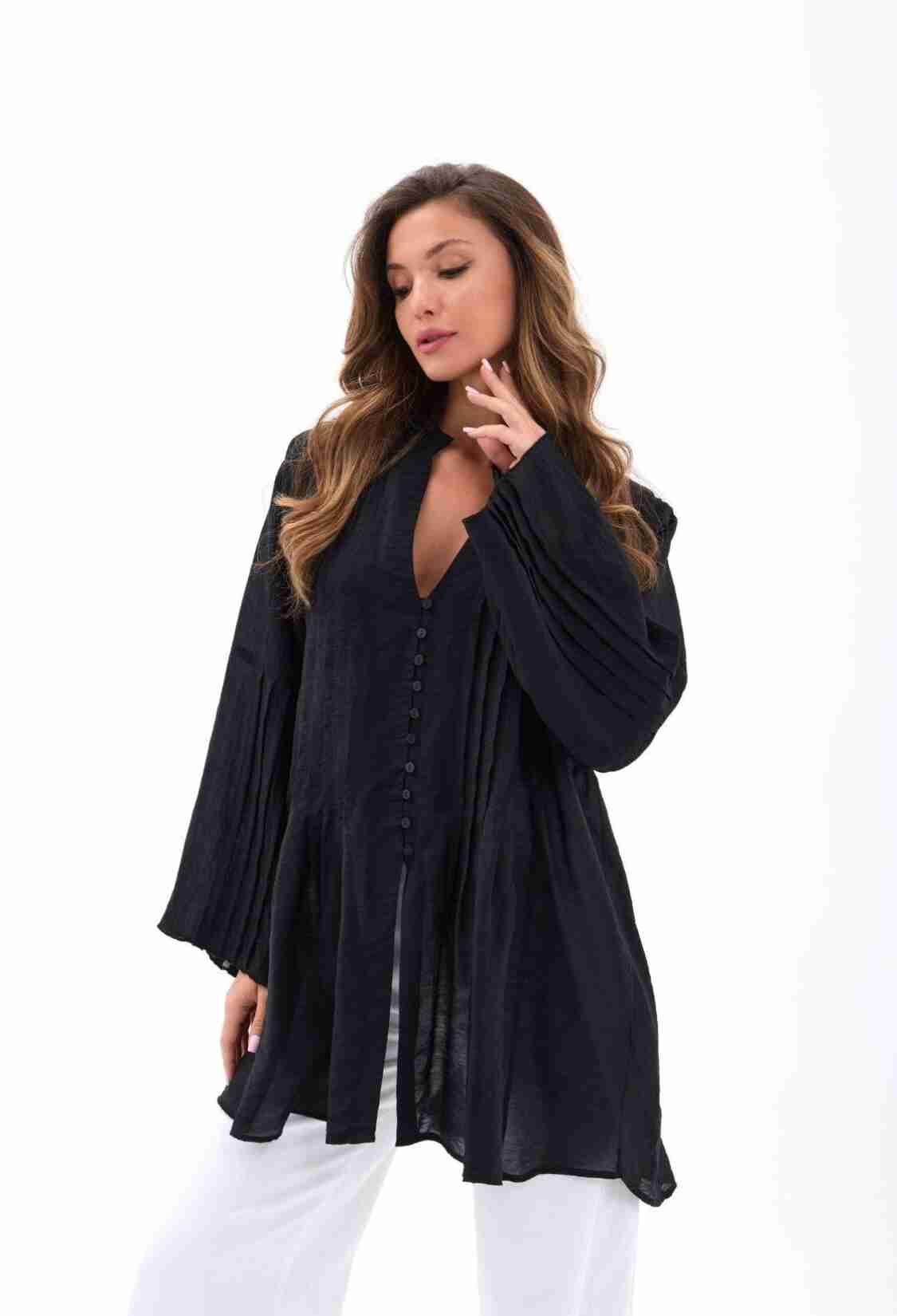 Oversized V-Neck Buttoned Shirt - Brand: Fame - Women & Kids, Baby Clothes Wholesale - TheBS Women