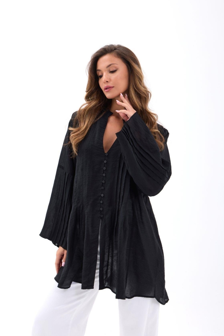 Oversized V-Neck Buttoned Shirt - Brand: Fame - Women & Kids, Baby Clothes Wholesale - TheBS Women