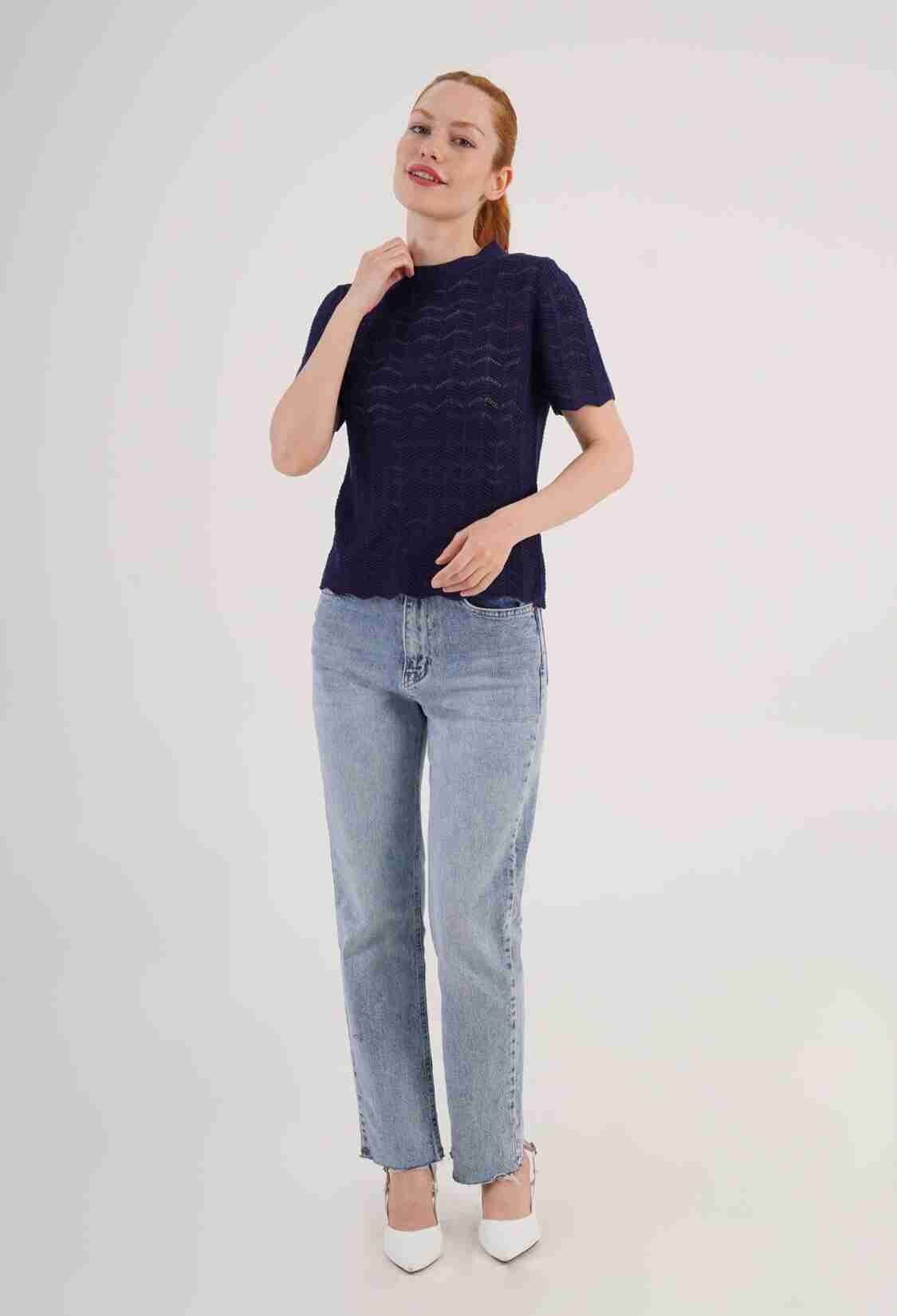 Blouse With Herringbone Pattern And High Neck - Brand: Lustrin - Women & Kids, Baby Clothes Wholesale - TheBS Women